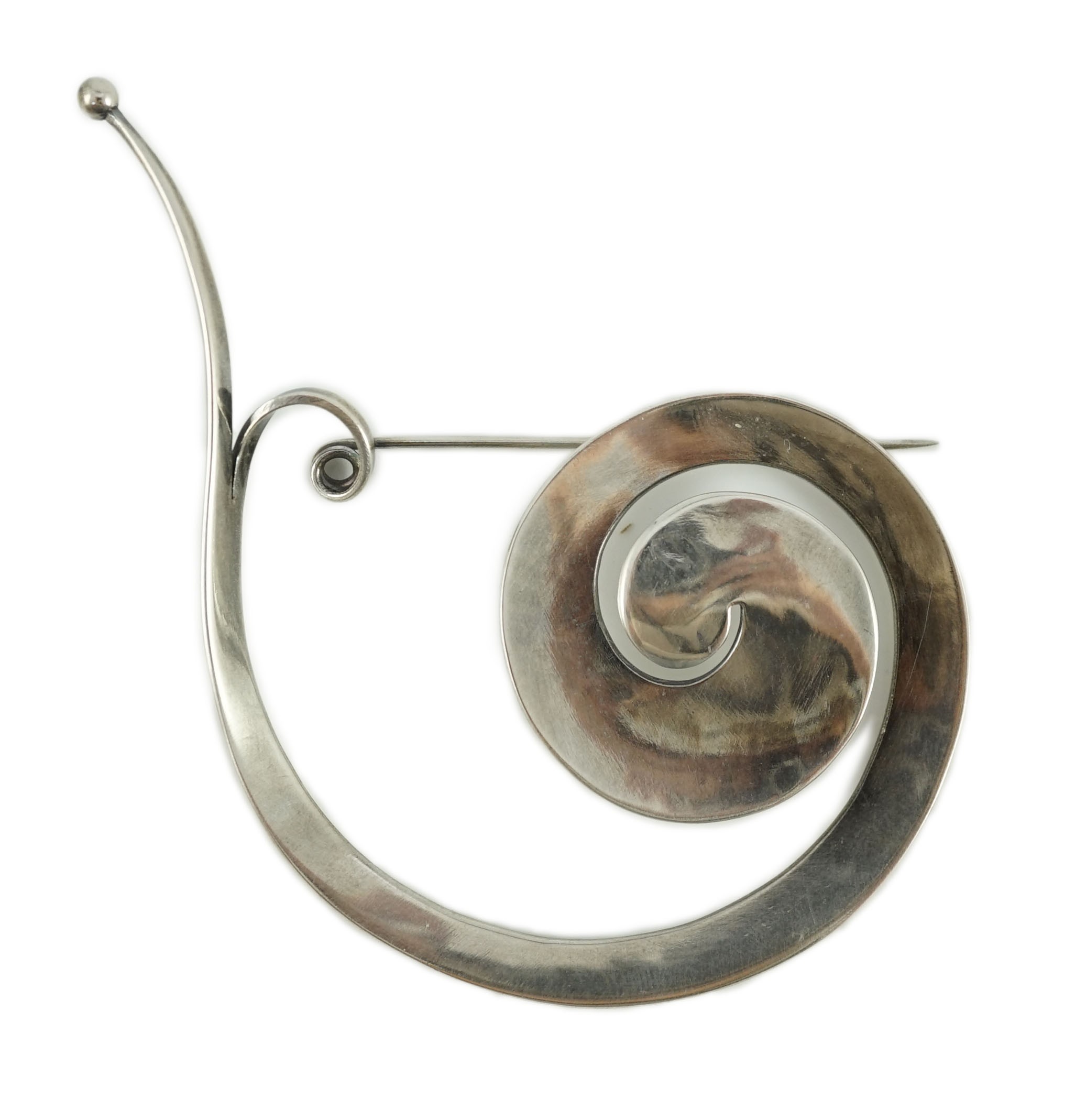 A Vivianna Torun for Georg Jensen sterling silver scroll brooch